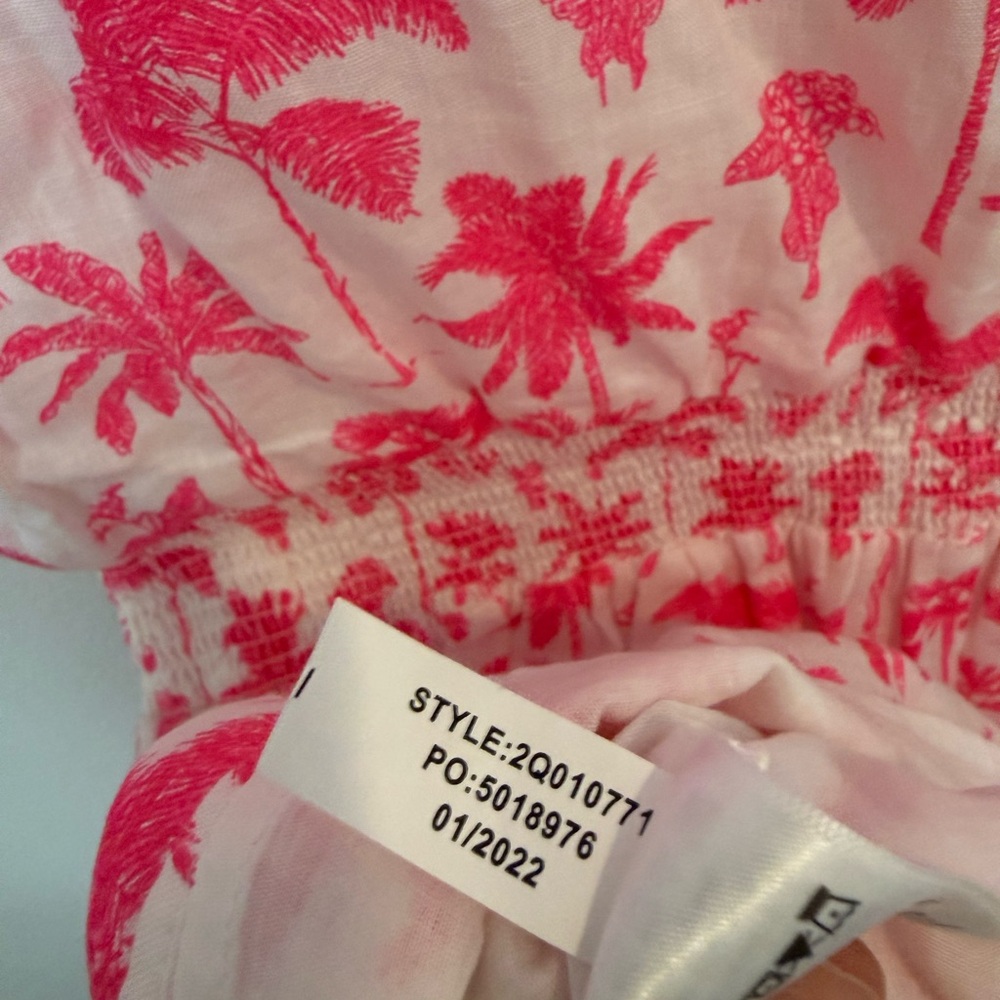 Vineyard Vines Linen Pink Palm Tree Ruffle Mini Dress XS vacation resort wear - Picture 11 of 15